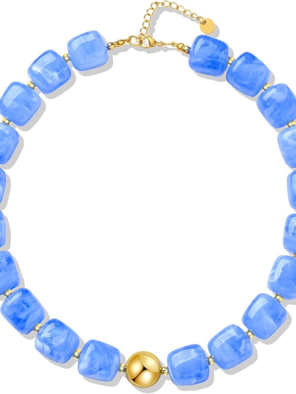 Adjustable Blue Chunky Beaded Choker Necklace - Perfect Summer Accessory